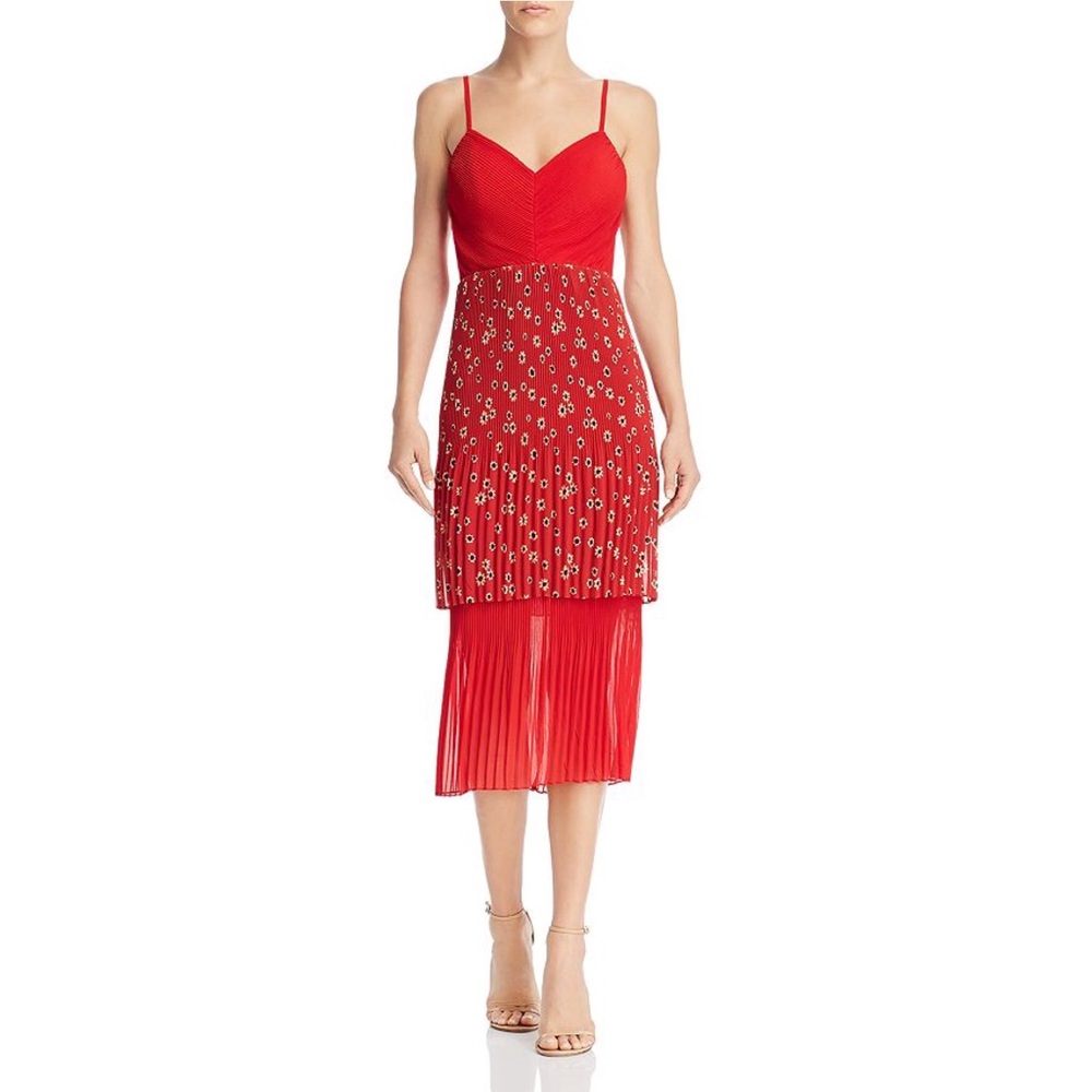 Fame and Partners Tiered Midi Dress Size 16 Red Floral Cocktail Dress